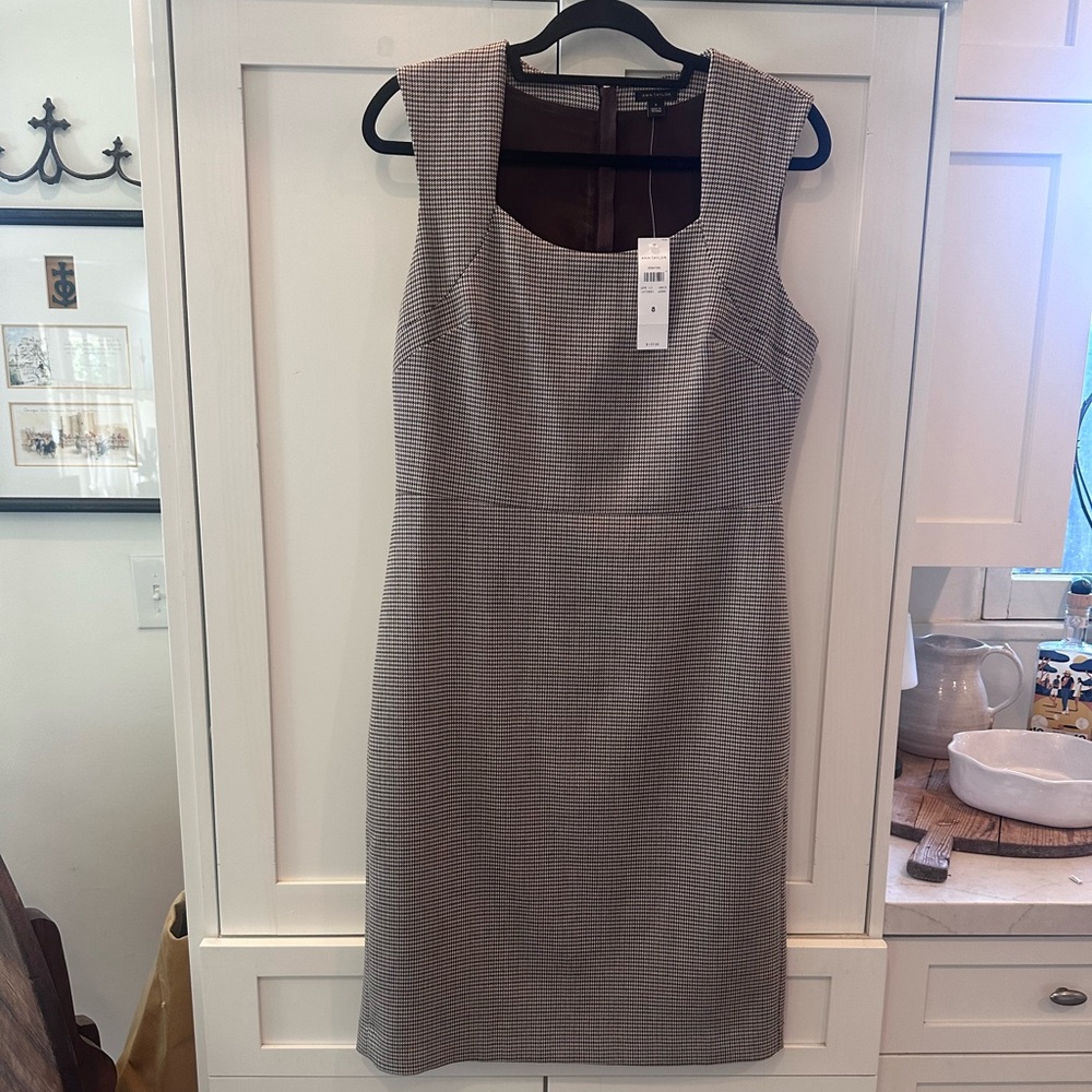 Ann Taylor Black and Walnut Brown Houndstooth Dress Size 8 NWT